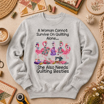 A Woman Cannot Survive On Quilting Alone She Also Needs Quilting Besties Long Sleeve - Sport Grey