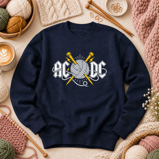 AC/DC Knitting Rock Parody Long Sleeve - Navy