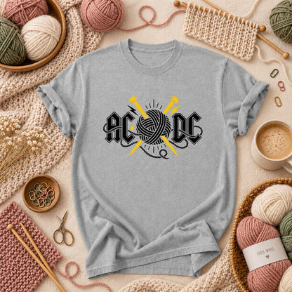 AC/DC Knitting Rock Parody T-Shirt - Athletic Heather