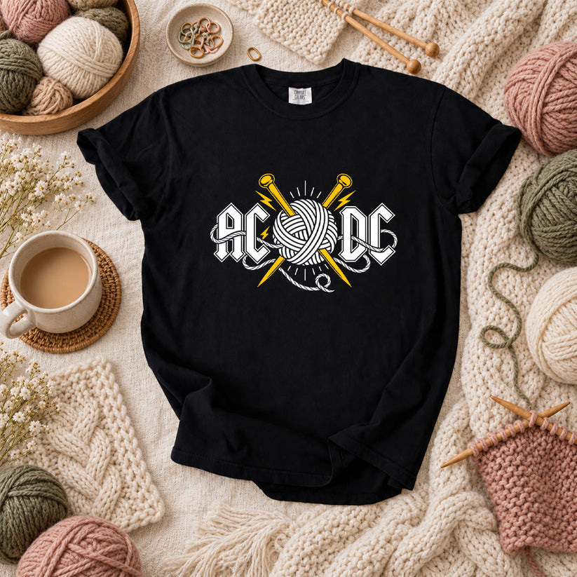 AC/DC Knitting Rock Parody T-Shirt - Black