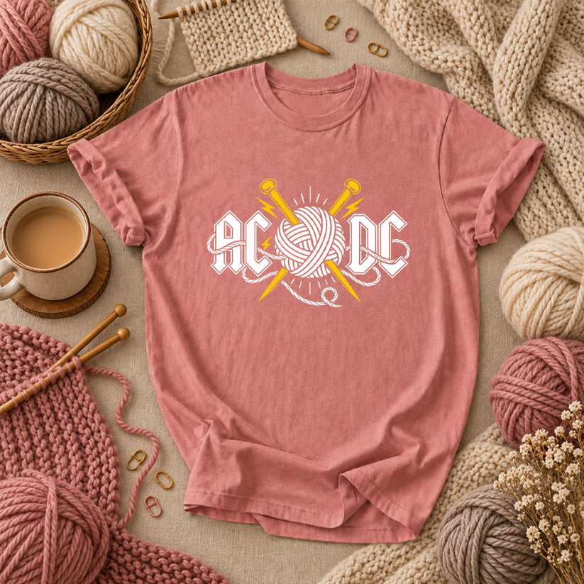 AC/DC Knitting Rock Parody T-Shirt - Heather Mauve
