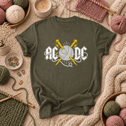 AC/DC Knitting Rock Parody T-Shirt - Military Green