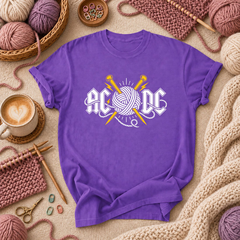 AC/DC Knitting Rock Parody T-Shirt - Purple