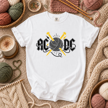 AC/DC Knitting Rock Parody T-Shirt - White