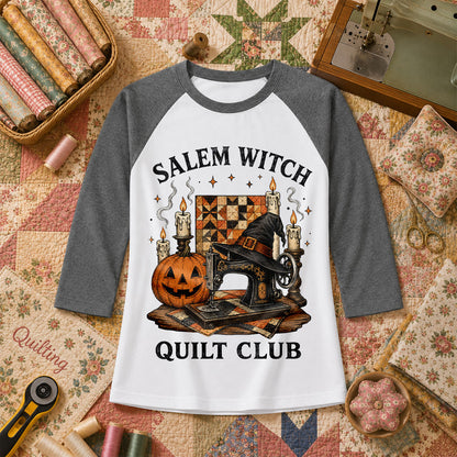 alem Witch Quilt Club Halloween Raglan Sleeve - Deep Heather
