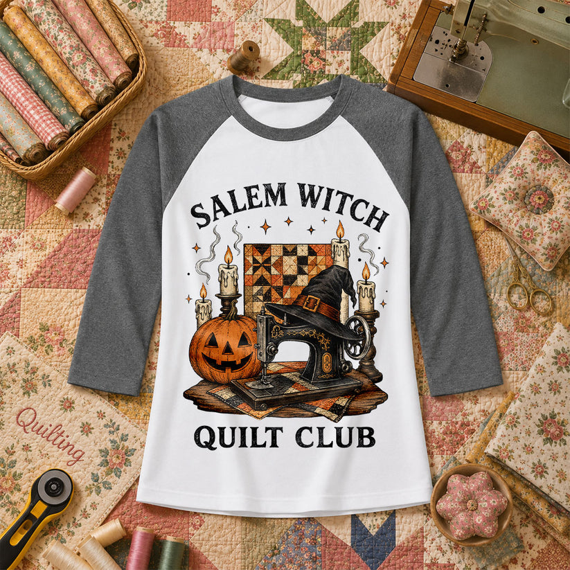 alem Witch Quilt Club Halloween Raglan Sleeve - Deep Heather