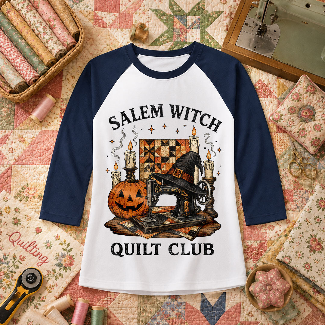 alem Witch Quilt Club Halloween Raglan Sleeve - Navy