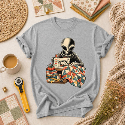 Alien Sewing Machine Quilter T-Shirt - Athletic Heather
