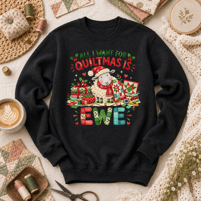 All I Want For Quiltmas Is Ewe Santa Hat Sheep Long Sleeve - Black