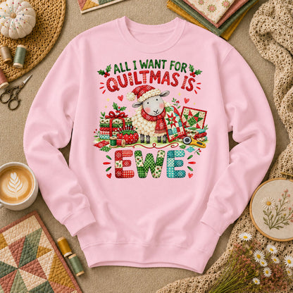 All I Want For Quiltmas Is Ewe Santa Hat Sheep Long Sleeve - Light Pink