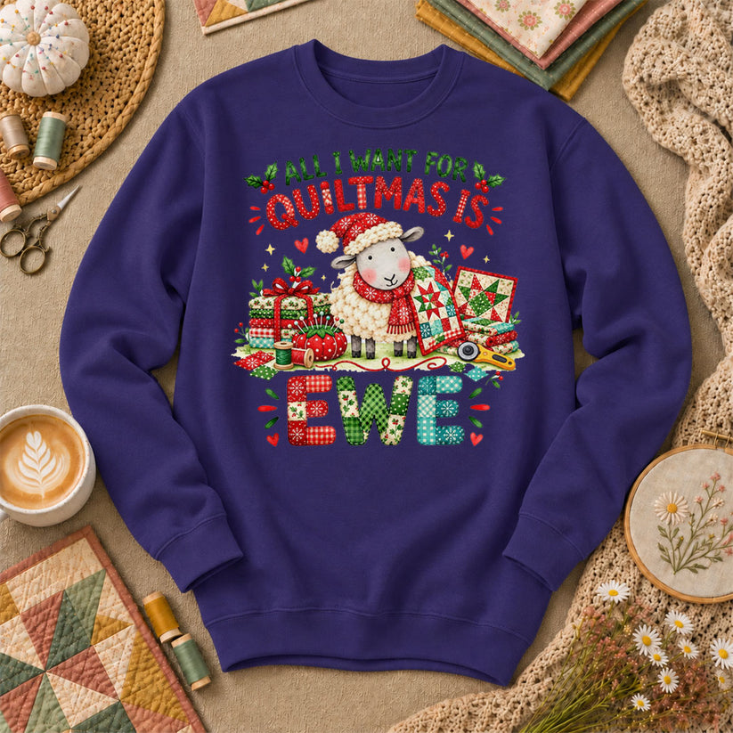 All I Want For Quiltmas Is Ewe Santa Hat Sheep Long Sleeve - Purple