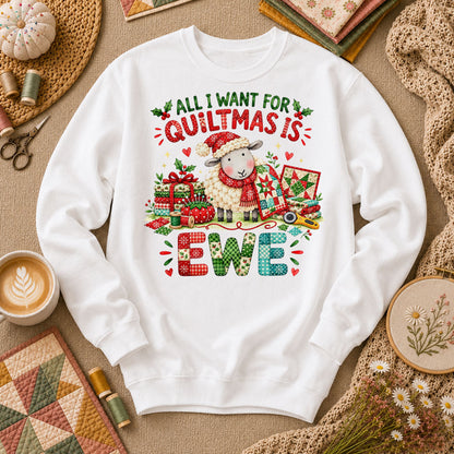 All I Want For Quiltmas Is Ewe Santa Hat Sheep Long Sleeve - White