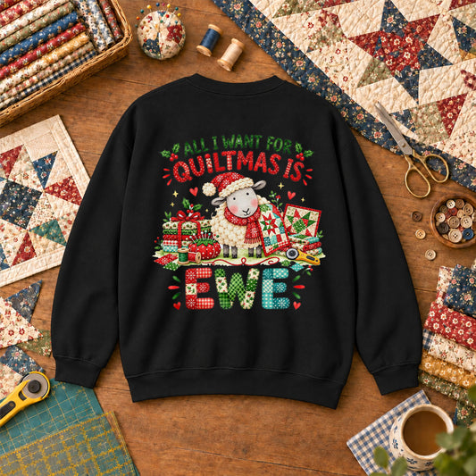 All I Want For Quiltmas Is Ewe Santa Hat Sheep Sweatshirt - Black