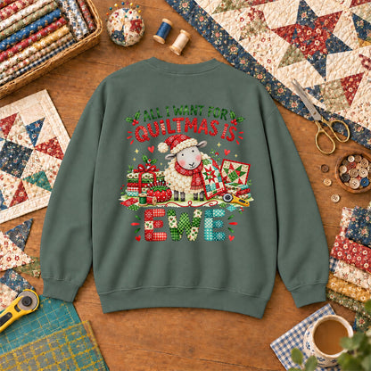 All I Want For Quiltmas Is Ewe Santa Hat Sheep Sweatshirt - Forest Green