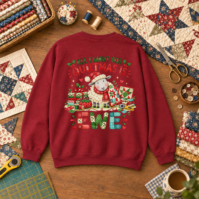 All I Want For Quiltmas Is Ewe Santa Hat Sheep Sweatshirt - Garnet