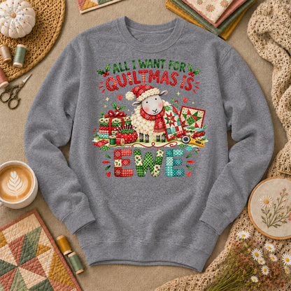 All I Want For Quiltmas Is Ewe Santa Hat Sheep Sweatshirt - Graphite Heather