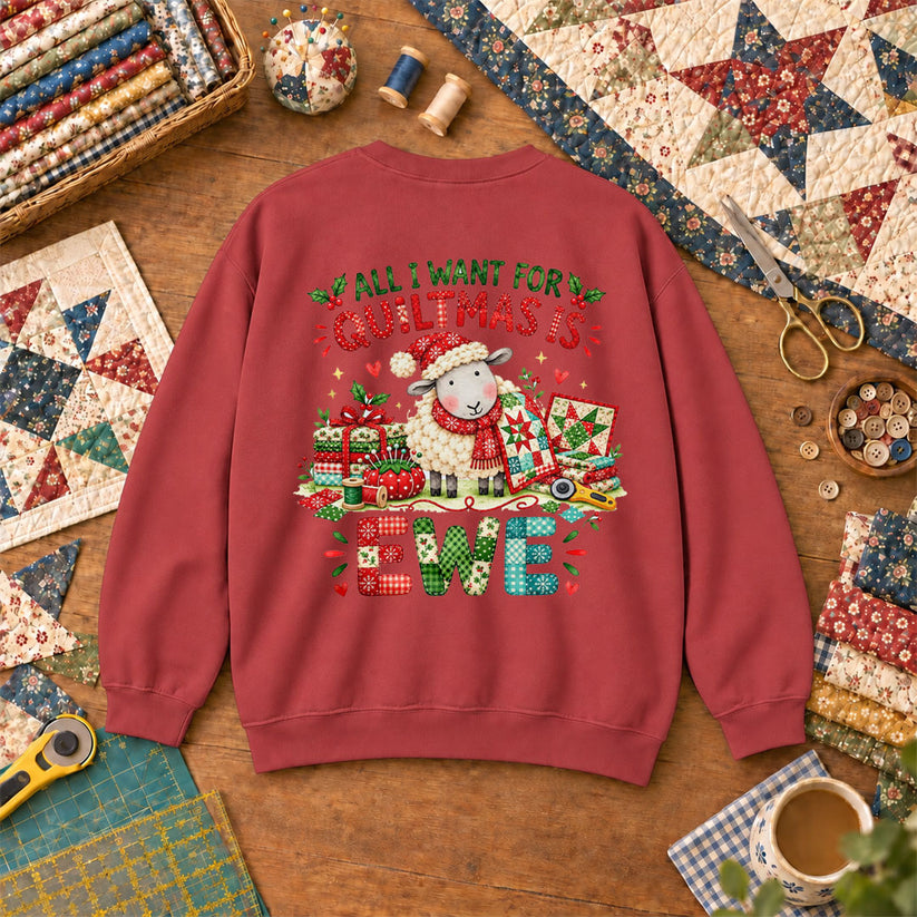 All I Want For Quiltmas Is Ewe Santa Hat Sheep Sweatshirt - Heather Red