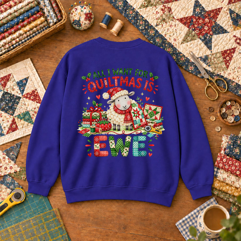 All I Want For Quiltmas Is Ewe Santa Hat Sheep Sweatshirt - Royal