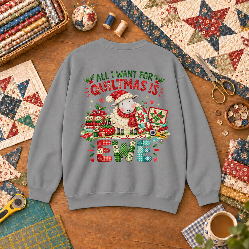 All I Want For Quiltmas Is Ewe Santa Hat Sheep Sweatshirt - Sport Grey