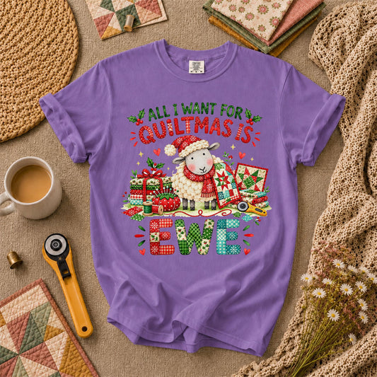 All I Want For Quiltmas Is Ewe Santa Hat Sheep T-Shirt - Heather Team Purple