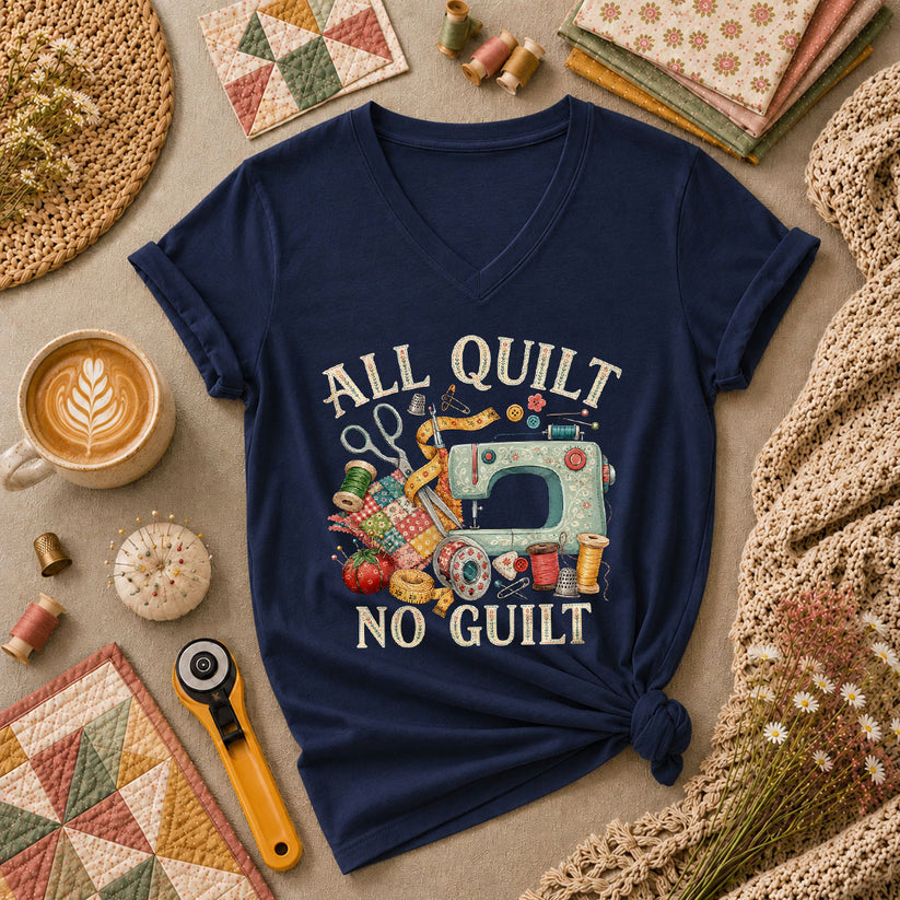 All Quilt No Guilt Women's V-Neck - Navy