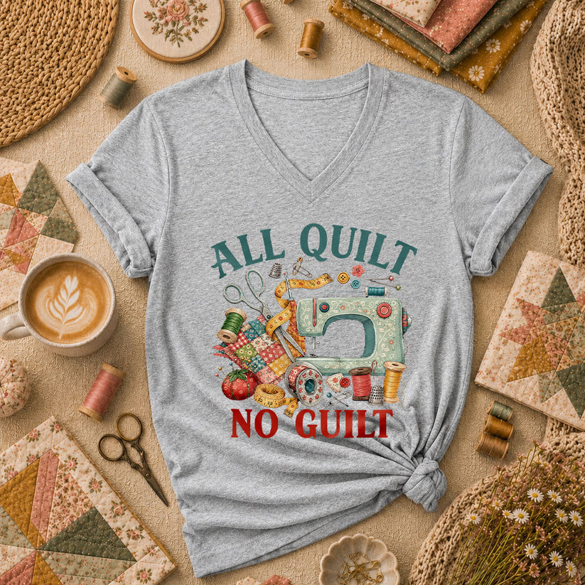 All Quilt No Guilt Women's V-Neck - Sport Grey