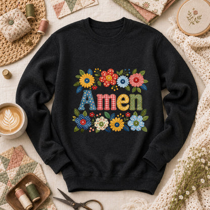 Amen Floral Quilted Long Sleeve - Black