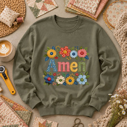 Amen Floral Quilted Long Sleeve - Military Green