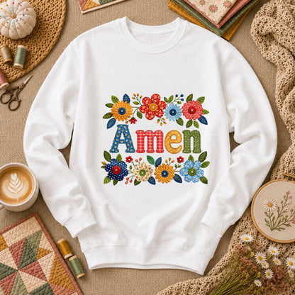 Amen Floral Quilted Long Sleeve - White