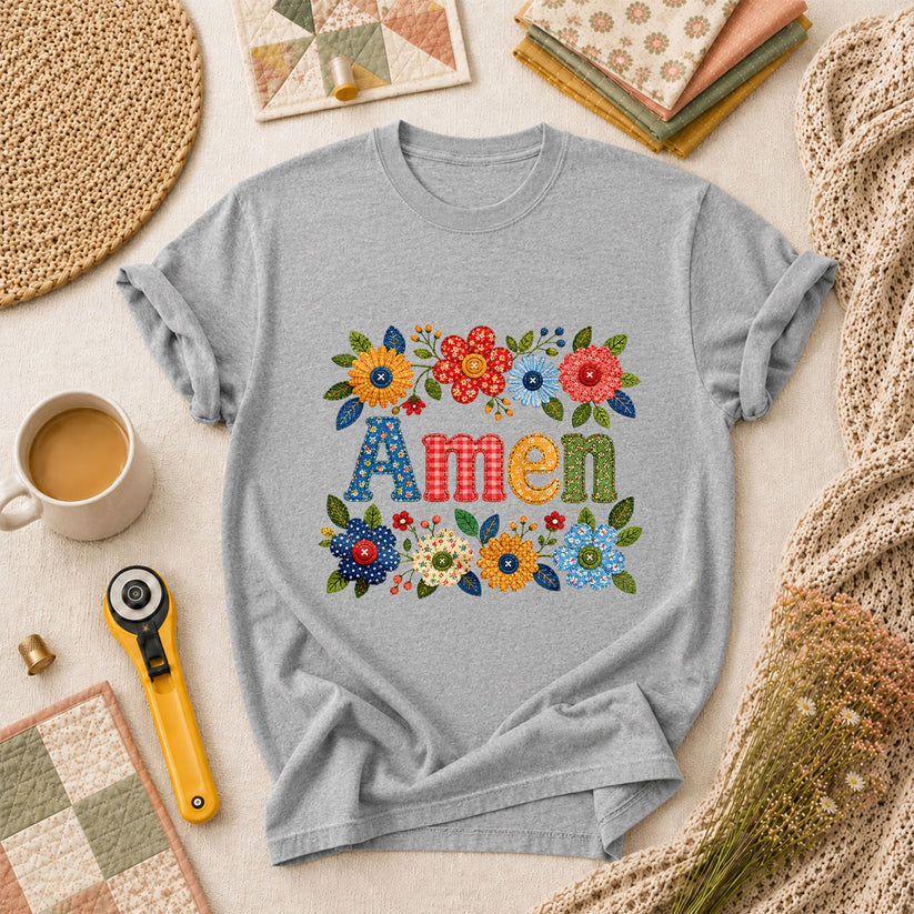 Amen Floral Quilted T-Shirt - Athletic Heather