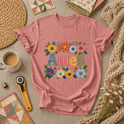 Amen Floral Quilted T-Shirt - Heather Mauve