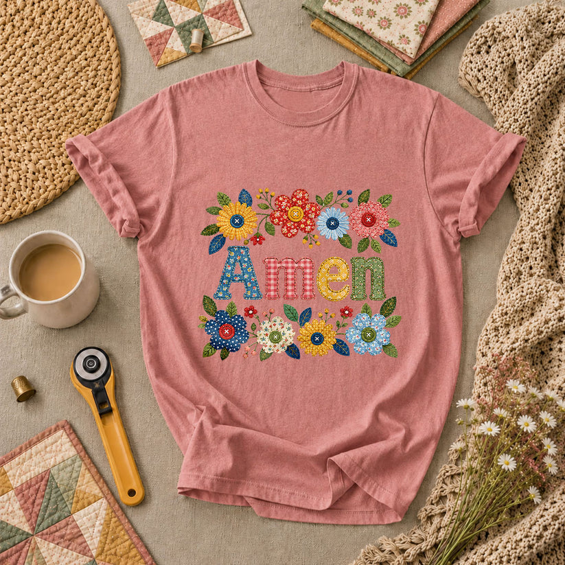 Amen Floral Quilted T-Shirt - Heather Mauve