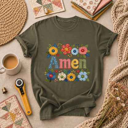 Amen Floral Quilted T-Shirt - Military Green