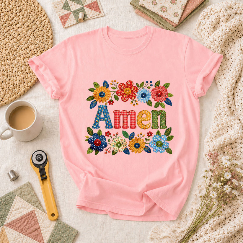 Amen Floral Quilted T-Shirt - Pink