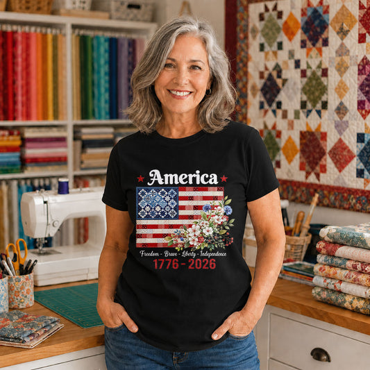 America 250 Patchwork Numbers Stars Quilted - Black flatlay
