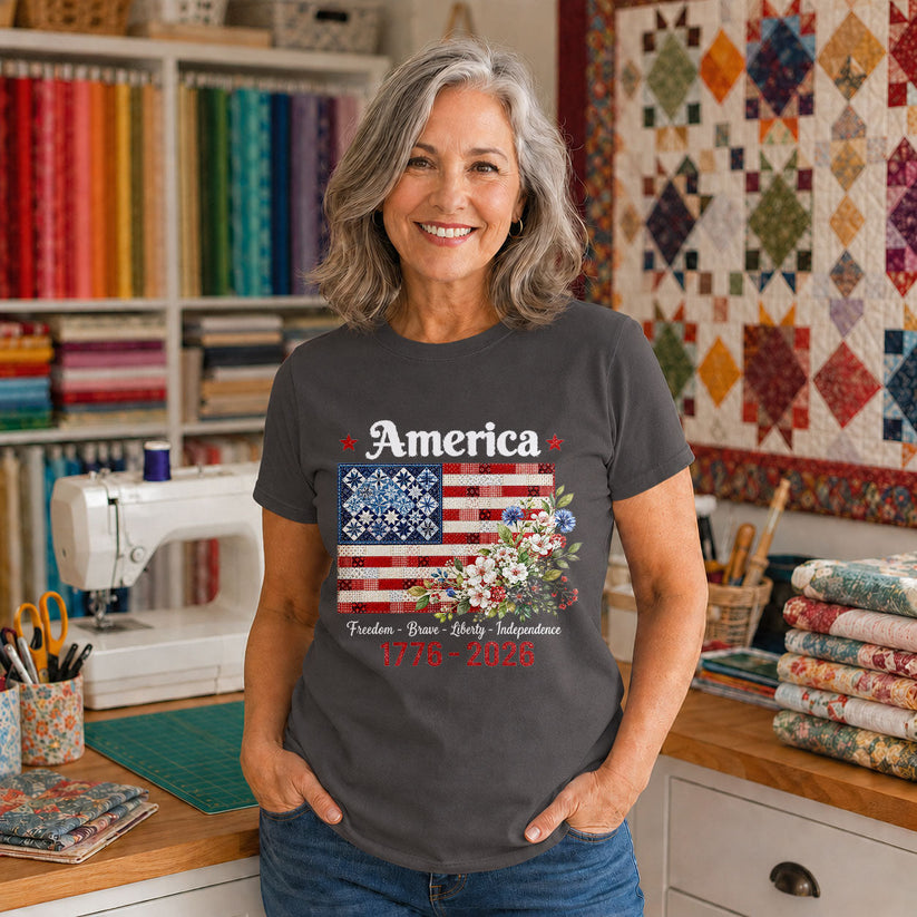 America 250 Patchwork Numbers Stars Quilted - Black view 2
