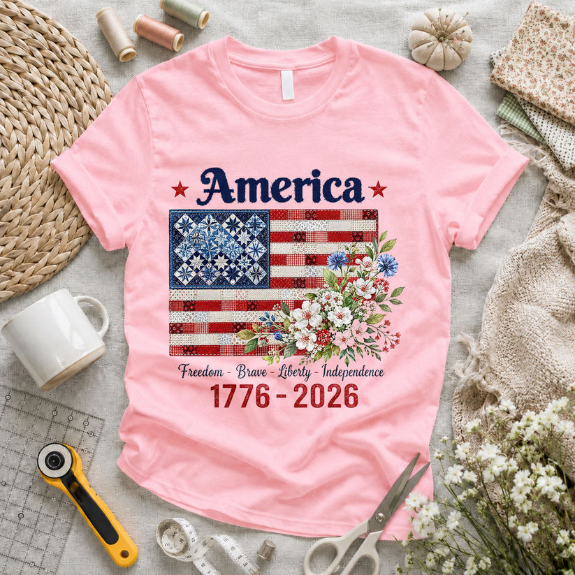 America 250 Patchwork Numbers Stars Quilted - Pink flatlay