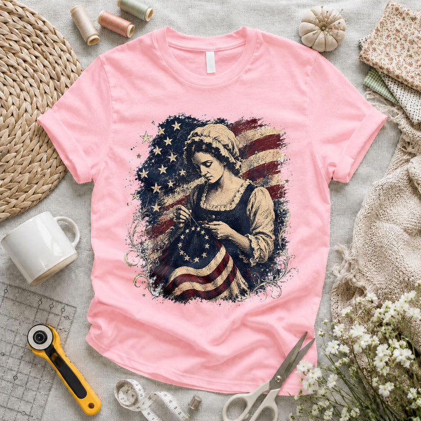 America 250 Years Freedom Quilt Star Block - Pink flatlay