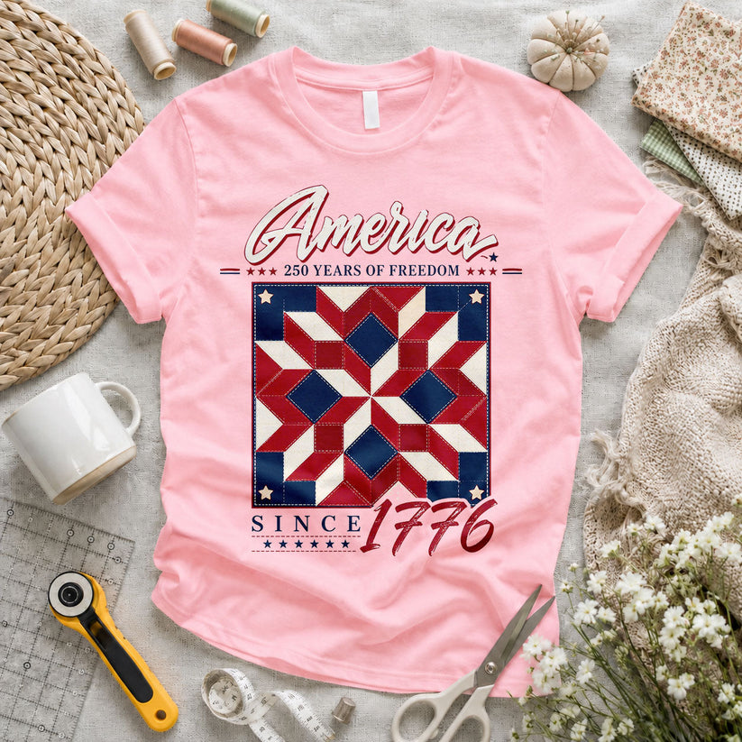 America 250th American Flag Quilt Squares - Pink flatlay