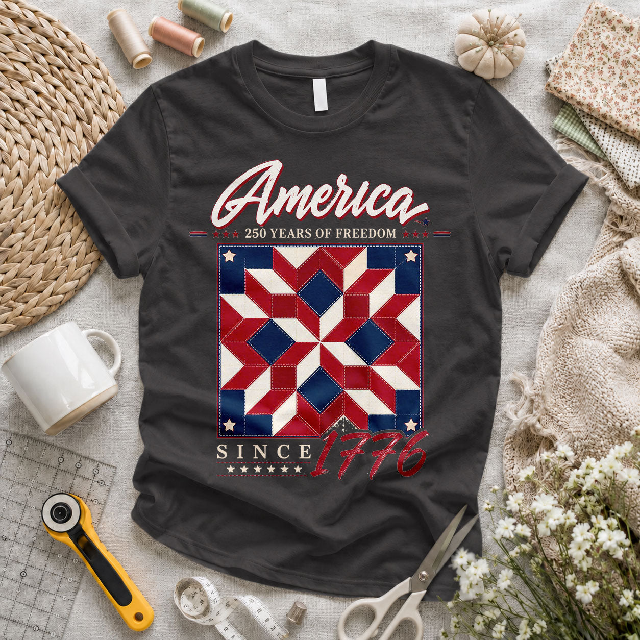 America 250th American Flag Quilt Squares - Pink view 3