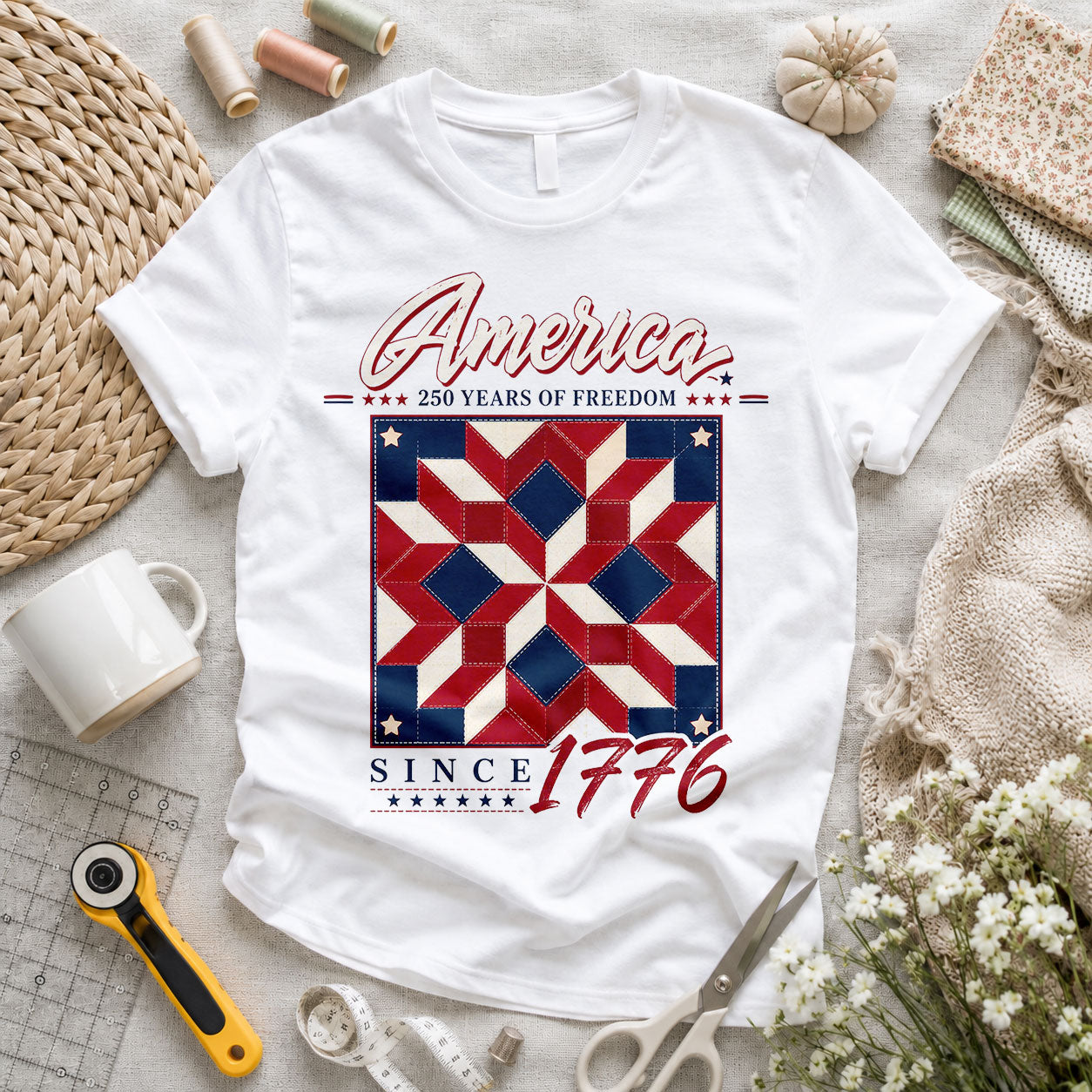 America 250th American Flag Quilt Squares - Pink view 6