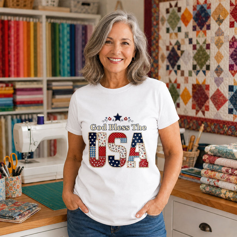 America Floral Wildflowers Patriotic Quilted - Black view 6