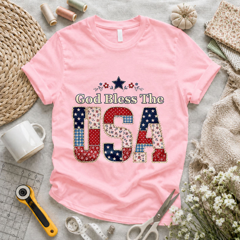 America Floral Wildflowers Patriotic Quilted - Pink flatlay