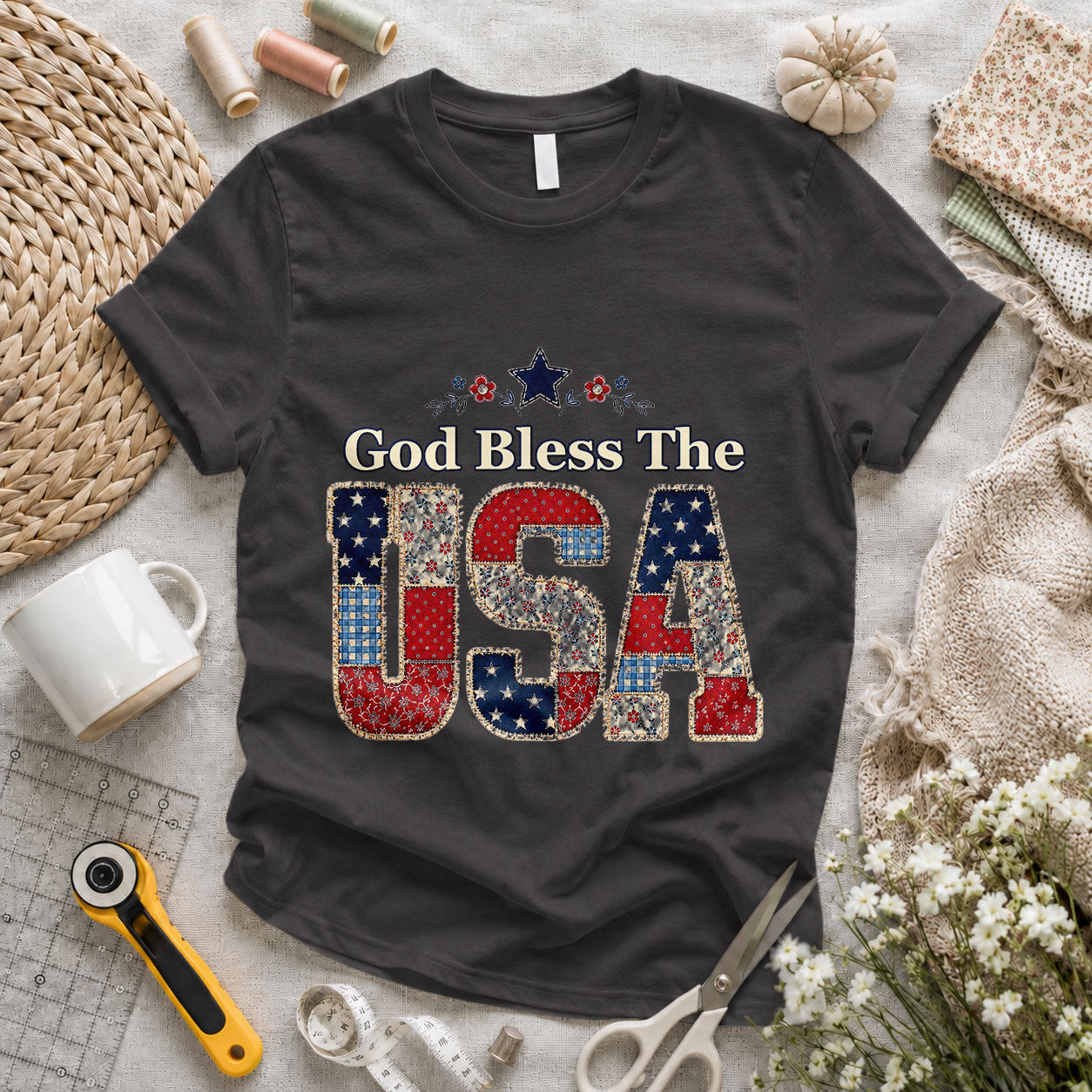 America Floral Wildflowers Patriotic Quilted - Pink view 3