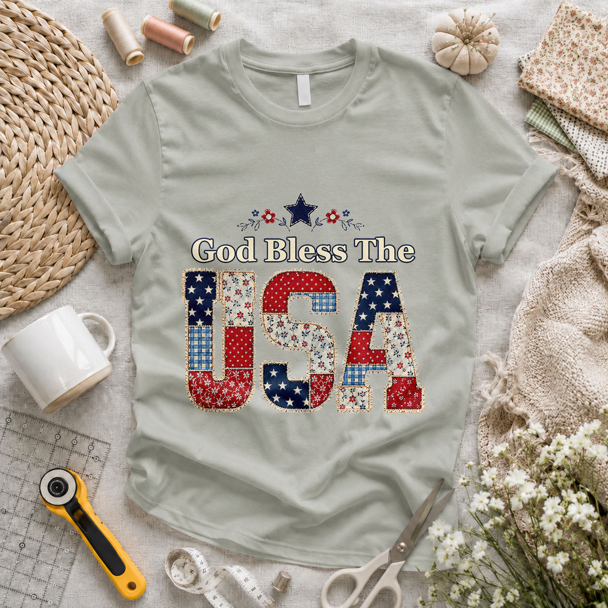 America Floral Wildflowers Patriotic Quilted - Pink view 5