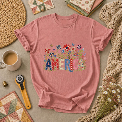 America Patriotic Floral T-Shirt - Heather Mauve