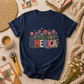 America Patriotic Floral T-Shirt