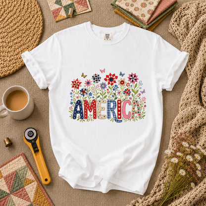 America Patriotic Floral T-Shirt - White