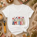 America Patriotic Floral Women's V-Neck