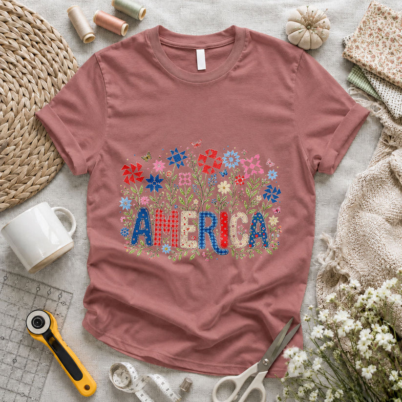 America Wildflower Bouquet Patriotic Quilted - Pink view 2